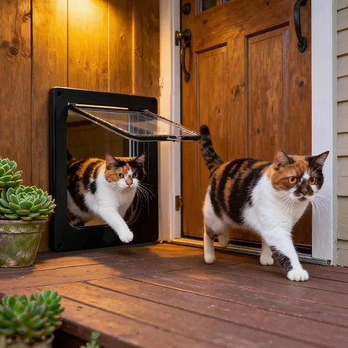 Vista 2 de HEEPDD Interior Exterior Cat Door, 4 Way Lock Pet Door with ABS Material Easy to Set Up and Simple Installation for Cabinets Garages Rooms Cat