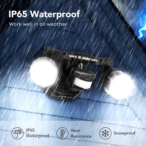 Vista 8 de OREiN Luz de seguridad con sensor de movimiento para exteriores, luz LED reflectora de doble cabeza ajustable, 3 modos