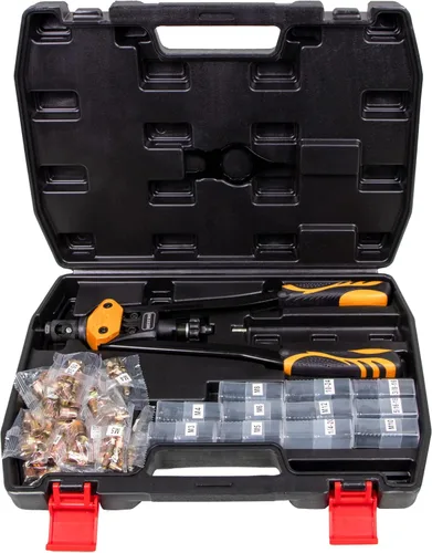 Vista 7 de BEETRO Herramienta profesional de tuerca remachadora de 16 pulgadas, kit de pistola de tuerca de remache manual, remachadora con 11 mandriles