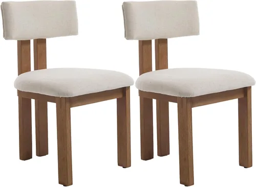 Vista 10 de Kmax Juego de 2 sillas de comedor estilo granja, con respaldo curvado de piel sintética, sillas de comedor sin brazos con patas de madera de nogal