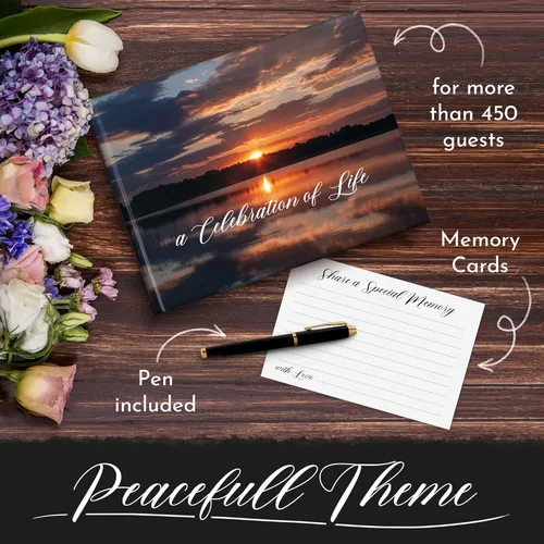 Vista 6 de Juego de libro de invitados funerario todo en uno – Elegante libro de visitas conmemorativo, libro de registro funerario, 60 tarjetas de memoria