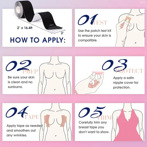 Vista 6 de VBT Cinta adhesiva para senos Cinta de levantamiento de senos, cinta corporal para levantamiento de senos con sujetador adhesivo reutilizable