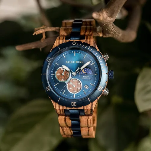 Vista 5 de 2win Relojes de madera grabados personalizados para hombre, a la moda, multifunción, reloj personalizado para cumpleaños, aniversario, relojes