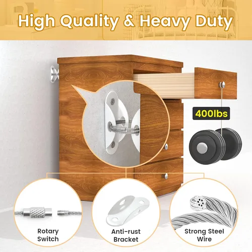 Vista 4 de Booda Brand Anclajes para muebles (paquete de 10) para proteger a los bebés, correas de muebles antipuntas, anclaje para muebles que aseguran 400