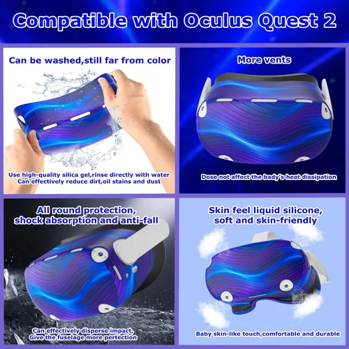 Vista 7 de Silicone Cover Set Compatible with Oculus Quest 2 Accessories+Compatible with MetaOculus Quest 3