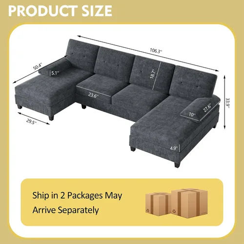 Vista 2 de Walsunny - Sofás seccionales para sala de estar, sofá seccional convertible en forma de U con chaise doble, juego de sofá de 4 asientos modular