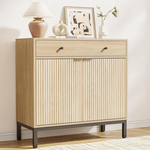 Vista 11 de [Usado] Mericonia Aparador Buffet Gabinete Almacenamiento, Consola de madera moderna acanalada Credenza
