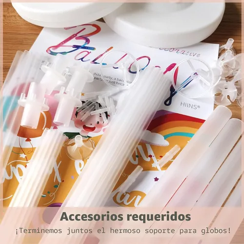 Vista 4 de HIINS - Juego de 2 columnas de globos de oro negro de 10 pulgadas con base y poste, decoración de fondo para fiesta
