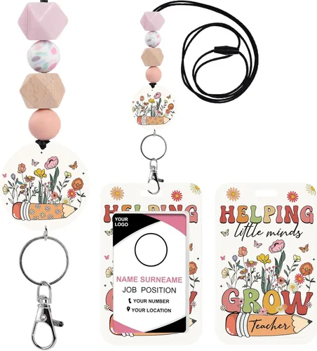 Vista 8 de Cordones para profesores de identificación - Accesorios de llavero con cuentas de silicona boho separables y lindo arcoíris, soporte