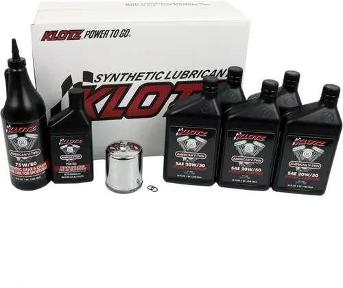 Vista 11 de Kit de cambio de aceite de motor Klotz de 4 cuartos de galón 20W/50 sintético para Evolution Big Twin 1984-1999 - Kit básico