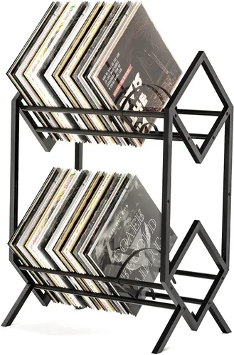 Vista 8 de RUILALIFE Soporte de almacenamiento de discos de vinilo, estante extensible para discos con divisor móvil, soporte de estante de exhibición de álbum