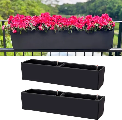 Vista 9 de LaLaGreen - Maceta de riel para balcón al aire libre (40 pulgadas, 1 unidad) macetas grandes con sistema de riego automático con soportes, cajas