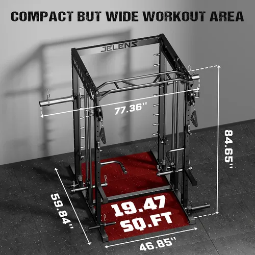 Vista 9 de M21 - Máquina Smith, jaula de potencia multifunción con sistema de cruce de cable de polea doble, banco de sentadillas todo en uno de 907 kg