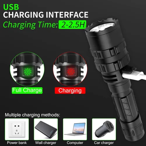 Vista 5 de NEXTWOOD Linternas tácticas 1600 lúmenes con rieles Picatinny interruptor de presión remoto 5 modos impermeable linterna recargable USB