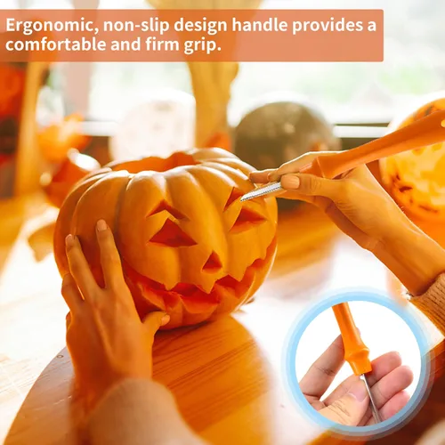Vista 7 de Kaliosy Kit de 6 herramientas de tallado de calabaza de Halloween, herramientas de tallado de acero inoxidable para Halloween, faroles decorativos
