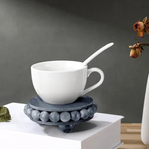 Vista 4 de 2 soportes de pedestal de madera con cuentas para exhibición, soportes redondos de granja, acento decorativo para cafetería, baño, isla de cocina