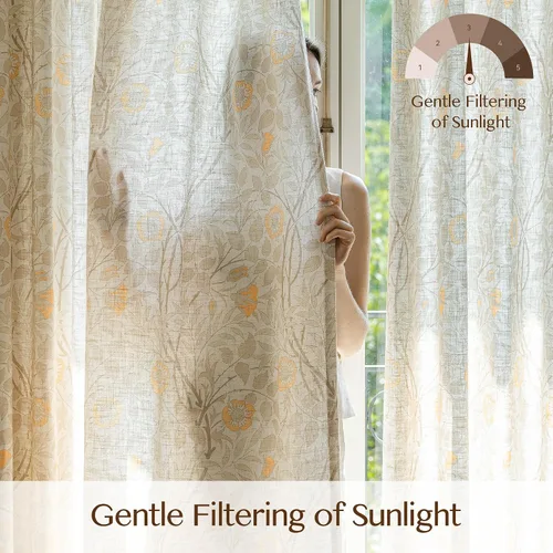 Vista 32 de Cortinas plisadas semitraslúcidas filtrantes de luz, de mezcla de lino de lujo, para sala de estar, dormitorio, comedor, casa rural estampada, juego