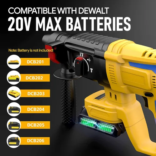 Vista 8 de SDS - Martillo giratorio inalámbrico compatible con batería Dewalt de 20 V, sin escobillas, taladro giratorio SDS para hormigón, mampostería