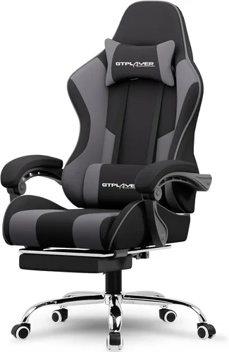 Vista 12 de GTPLAYER Silla para videojuegos, silla de computadora con reposapiés y soporte lumbar, silla de juego ajustable en altura con asiento giratorio
