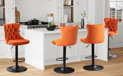 Vista 29 de Aoowow Juego de 2 taburetes de bar giratorios, taburetes de bar ajustables con respaldo de terciopelo copetudo, sillas de bar modernas tapizadas