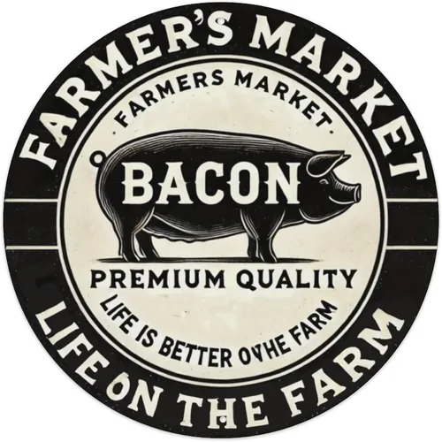 Farmer'S Market Bacon Round Tin Sign Retro Metal Sign for Cafe Bar Pub Home Wall Decor Metal Poster 8x8 Inch