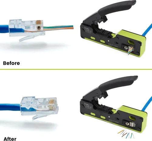 Vista 5 de trueCABLE Cat5e RJ45 conectores de paso a través de enchufe modular sin blindaje (UTP), certificación UL, extremo de crimpado EZ, chapado en oro, 3