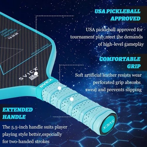 Vista 7 de Carbon Fiber Pickleball Paddle 16mm – Professional Pickleball Paddles with Superior Control, Power & Spin – Extended Handle for Two-Handed Grip