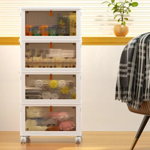 Vista 6 de Contenedores de almacenamiento de plástico de 4 niveles con tapa de 24 cuartos de galón, contenedores de almacenamiento apilables con ruedas, cajas