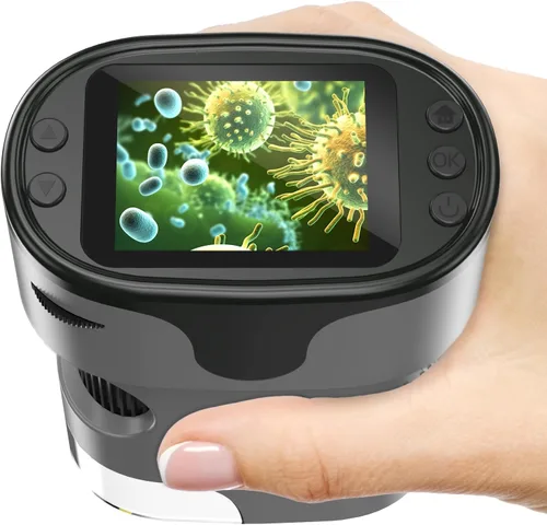 Vista 10 de Microscopio portátil 1000X para niños, pantalla 4K de 2.0 pulgadas, mini microscopios digitales de bolsillo recargable, kit de diapositivas