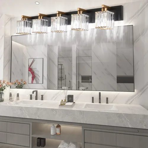 Vista 5 de Aipsun Lámpara de Tocador Moderna para Baño Accesorios de Iluminación 5 Luces Lámpara de Tocador de Baño de Cristal (Excluye Bombilla)