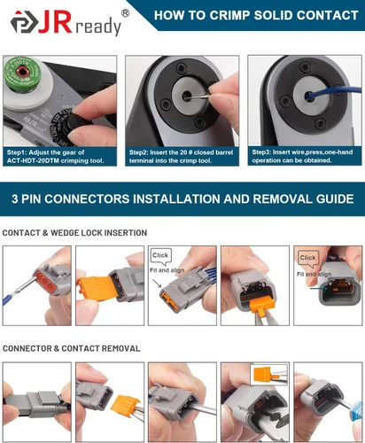 Vista 6 de JRready Deutsch DTM - Juego de 4 conectores de 3 pines, conectores de cable eléctrico impermeables con tamaño 20 contactos sólidos 20-22AWG