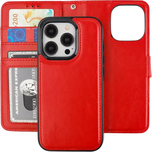 Vista 16 de Bocasal Funda tipo cartera desmontable para iPhone 15 Pro con bloqueo RFID, ranuras para tarjetas, soporte de cuero PU premium magnético con soporte