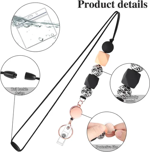 Vista 3 de Juego de 3 cordones retráctiles de 9 pulgadas para tarjetas de identificación, cordón para profesores con soporte de identificación, cordones