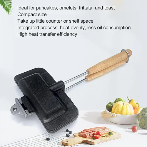 Vista 3 de Sartén de doble cara, sartén antiadherente para hornear con mango extraíble para panqueques, tortillas, frittatas, parrilla abatible compacta