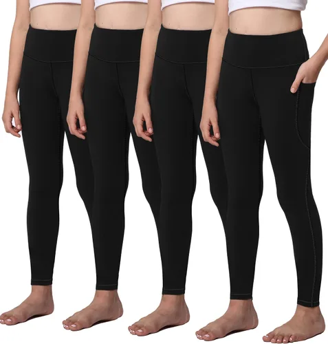 AENLLEY Leggings de yoga activas para niñas con 2 bolsillos - Pantalones de yoga para entrenamiento de niños para atletismo (Paquete de 2)