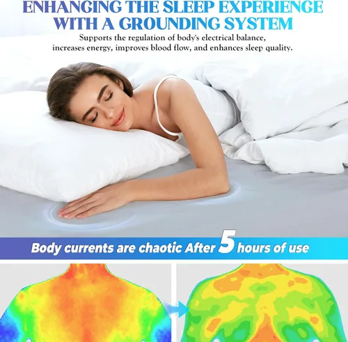 Vista 3 de Calmbee Grounding Sheets - Sábanas tamaño Queen, 10% fibra de plata pura + 90% algodón orgánico, sábanas de tierra conectadas a tierra