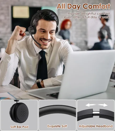 Vista 6 de (Versión mejorada) Auriculares inalámbricos, auriculares Bluetooth con micrófono con cancelación de ruido, los mejores auriculares con micrófono