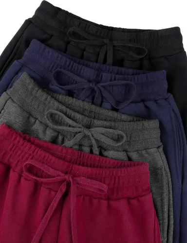 Vista 4 de Resinta Paquete de 4 pantalones deportivos de vellón para niños con bolsillos y cordón