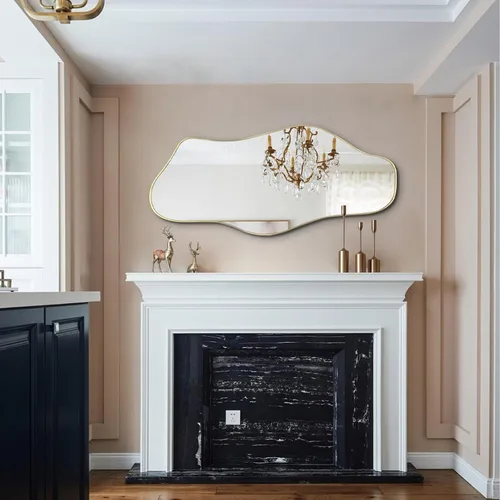 Vista 8 de Espejo irregular, 47.2 x 21.6 pulgadas, asimétricos sin marco, espejo de pared abstracto dorado, espejos modernos de forma única para sala de estar