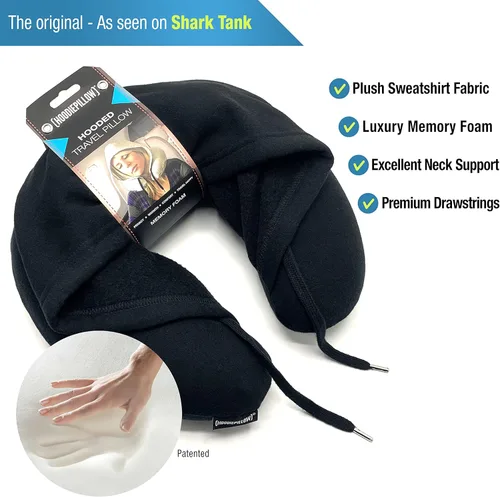 Vista 2 de Almohada de viaje negra - Destacada en Shark Tank Diseño patentado para máxima comodidad