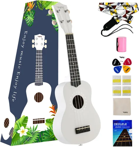 Vista 10 de Ukelele soprano para principiantes con bolsa de concierto de 21 pulgadas Uke para principiantes, ukelele soprano hawaiano, pulir ukelalee para Negro
