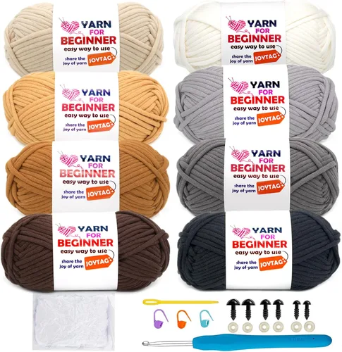 Vista 14 de Paquete de 8 hilos de ganchillo para principiantes, hilo de ganchillo de algodón azul, verde, amarillo, rojo, para tejer a ganchillo