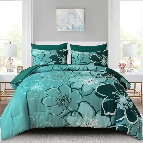 Vista 12 de Anibedding Juego de edredón floral de 7 piezas, tamaño Queen, juego de ropa de cama de flores marrones y negras, juego de cama botánica en una