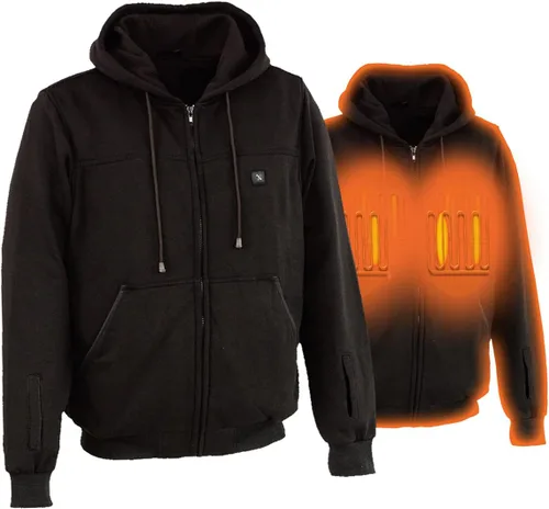 Nexgen Heat MPM1717DUAL Technology Men's Fiery Heated Hoodie- Black Sweatshirt Jacket for Winter wBattery Pack