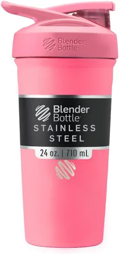 Vista 25 de BlenderBottle Sport Flip Shaker Cup Botella de agua aislada de acero inoxidable con batidor de alambre, 25 onzas, flores marrones