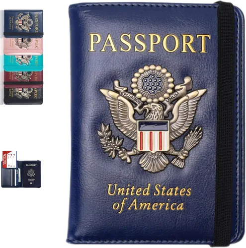 Funda para pasaporte, cartera de viaje con bloqueo RFID, de cuero, para pasaporte familiar, carteras organizadas, cartera personalizada para hombres