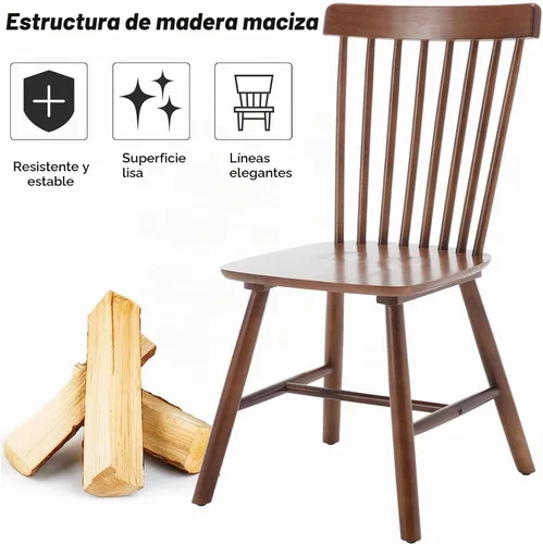 Vista 4 de Kmax Juego de 2 sillas de comedor vintage, sillas Windsor con patas de madera maciza, estilo granja, color negro