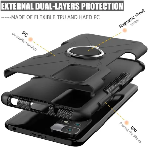 Vista 4 de Funda compatible con Redmi 10 (2021/2022)/Redmi 10 Prime 211211119SG con protector de pantalla de vidrio templado, soporte magnético con soporte