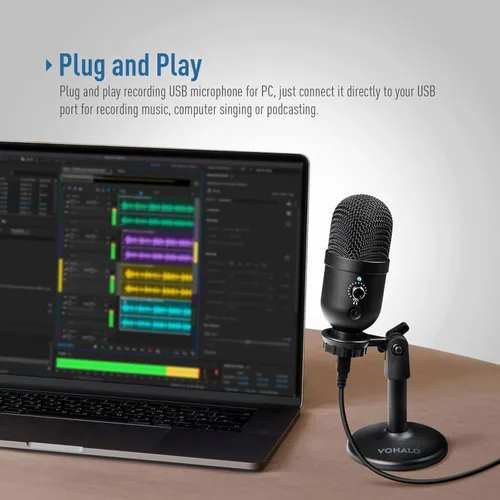 Vista 3 de Micrófono de condensador USB, micrófono de juegos para PC y Mac, ideal para transmisión, podcasting, grabación de estudio, YouTube, patrón polar
