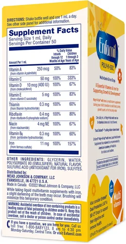 Vista 7 de Enfamil Poly-Vi-Sol con Hierro Gotas de Suplemento Multivitamínico para Bebés y Niños Pequeños, Frasco con Gotero de 50 mL (el Paquete Puede Variar)